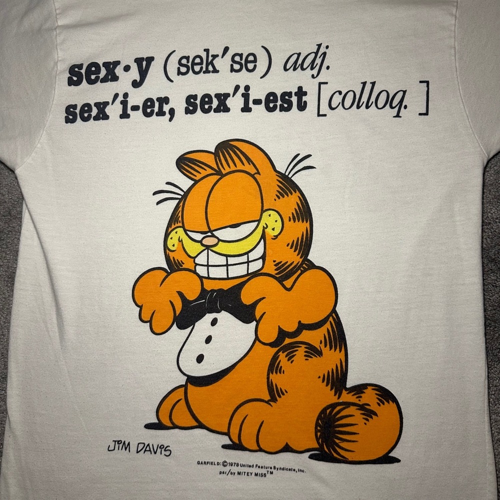 Mitey Miss Garfield T-Shirt Unisex Fits Small White Vintage 1978 Sexy Definition - Picture 4 of 11